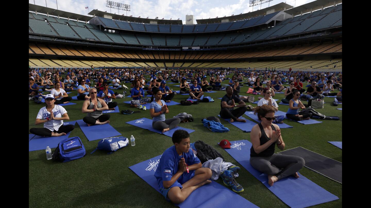 Yoga class at Dodger Stadium