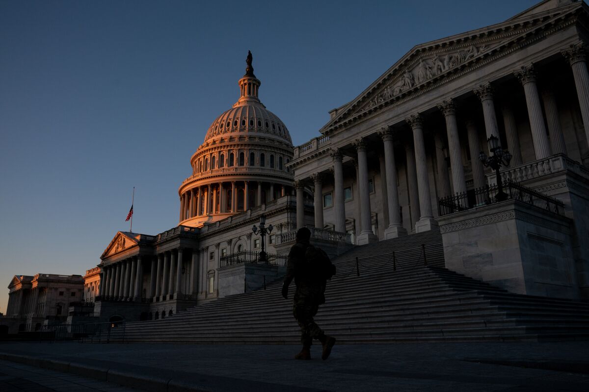 The Capitol building at sunrise in Washington, Jan. 10, 2021.  