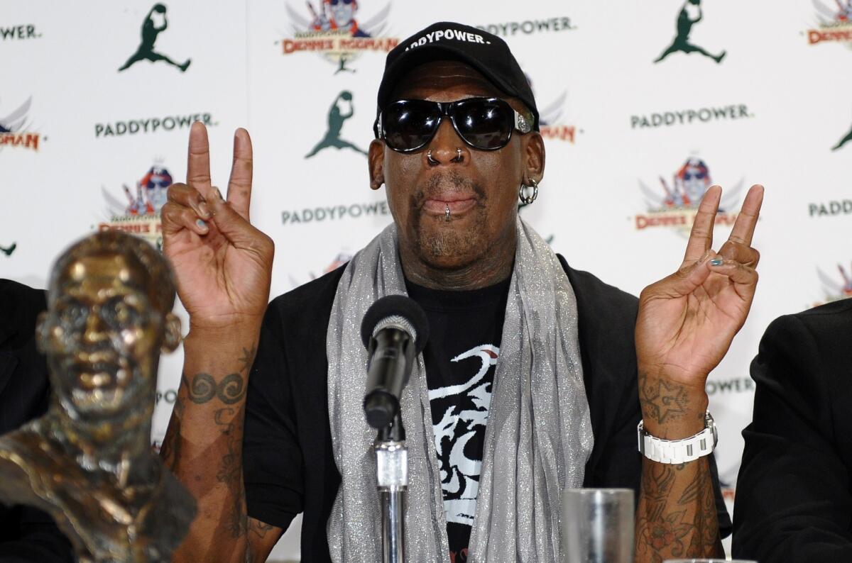 Dennis Rodman holds a news conference in New York to discuss his recent trip to North Korea.