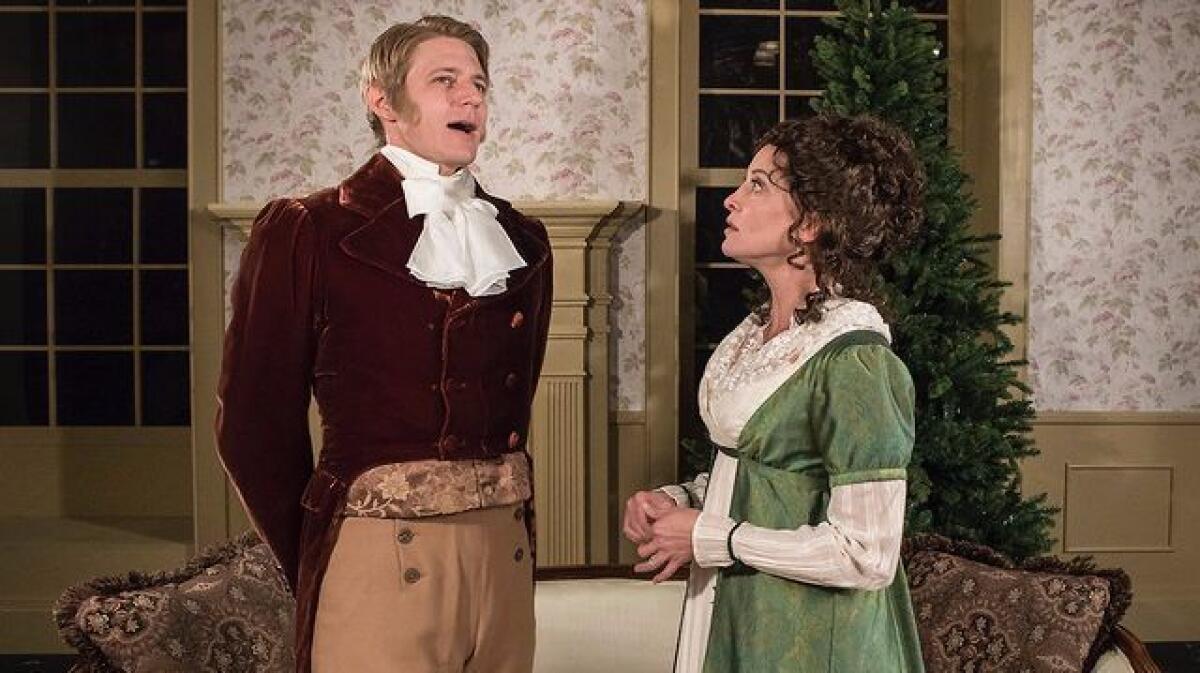 Christian Pedersen and Paige Lindsey White in "Miss Bennet: Christmas at Pemberley."