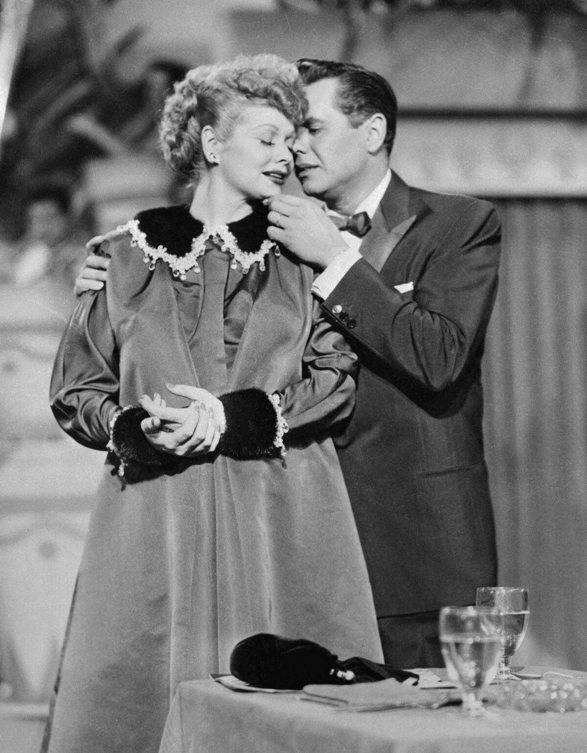 Lucille Ball and husband Desi Arnaz play a husband-and -wife team on CBS-TV's domestic comedy series, "I Love Lucy."