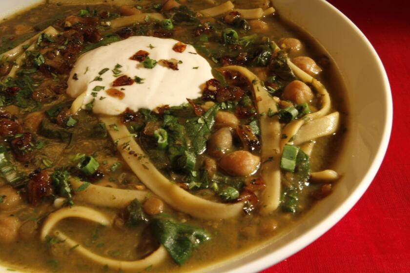 So hearty and filling, you'd never guess it was vegetarian. Recipe: Chickpea and noodle soup with Persian herbs