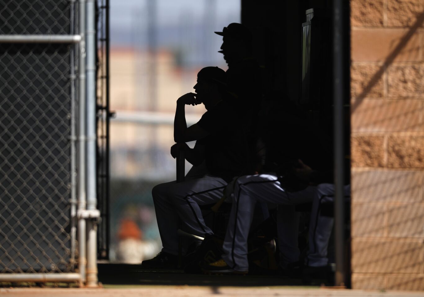 San Diego Padres Wil Myers waits to bat in the cages during a spring training practice on Feb. 18, 2020.