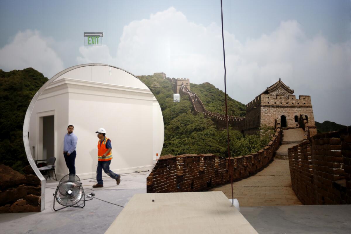A depiction of the Great Wall of China commemorating President Richard Nixon's visit to the People's Republic of China, located in the Presidency Room under construction during a tour of the new Richard Nixon Library & Museum.