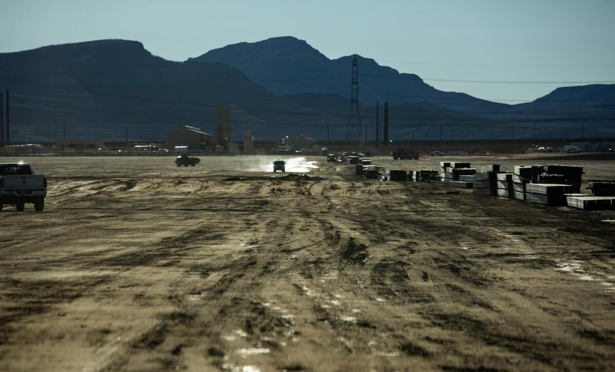 The construction site of NV Energy's Dry Lake Valley solar project, north of Las Vegas, seen in January.