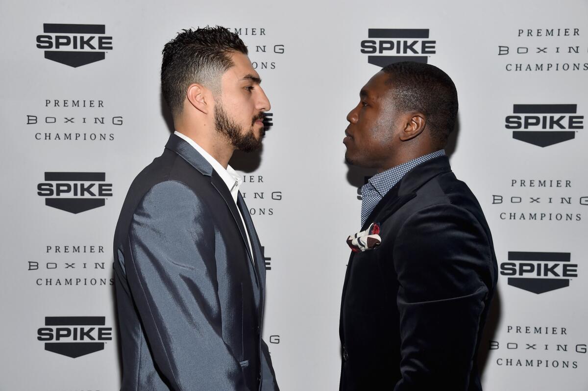 Josesito Lopez, left, and Andre Berto attend Spike TV's announcement of its new boxing series "Premier Boxing Champions" on Thursday in Santa Monica.