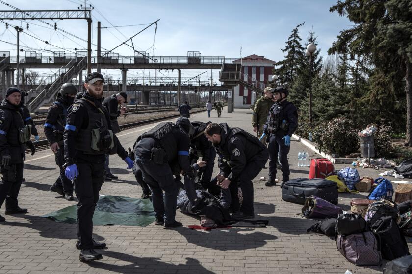 Scene after over 30 people were killed and more than 100 injured in a Russian attack on a railway station in eastern Ukraine 