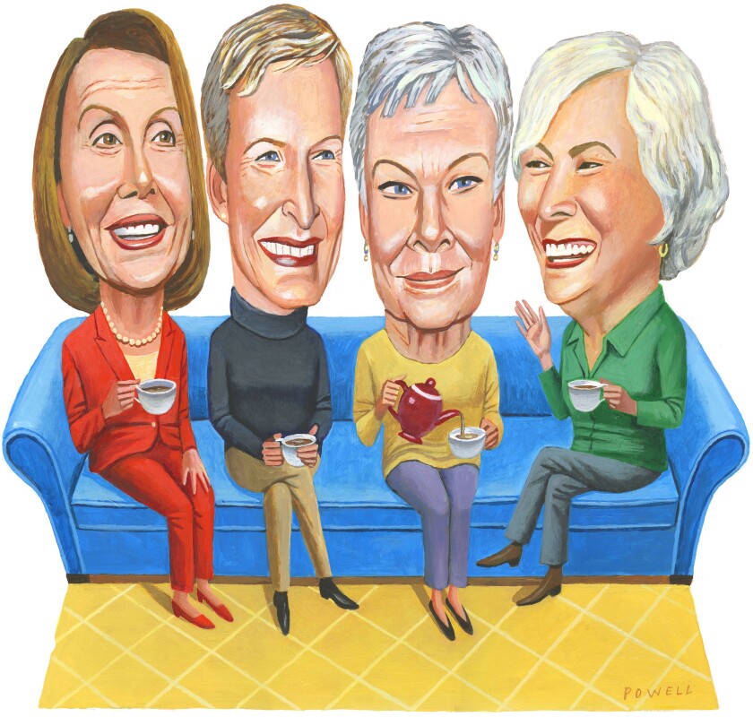 From left to right, Nancy Pelosi, Glenn Close, Judi Dench, and Betty Buckley.