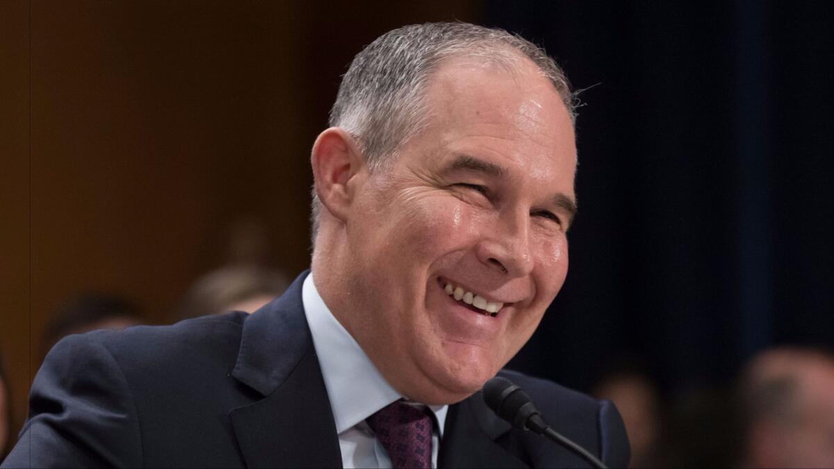 Scott Pruitt, President Trump's nominee to head the EPA, testifies on Capitol Hill last month.