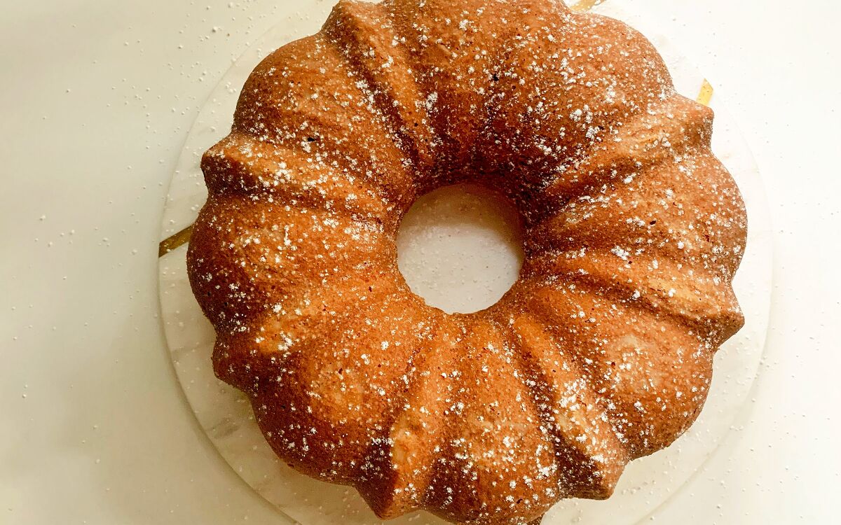 A classic pound cake baked in a Bundt pan
