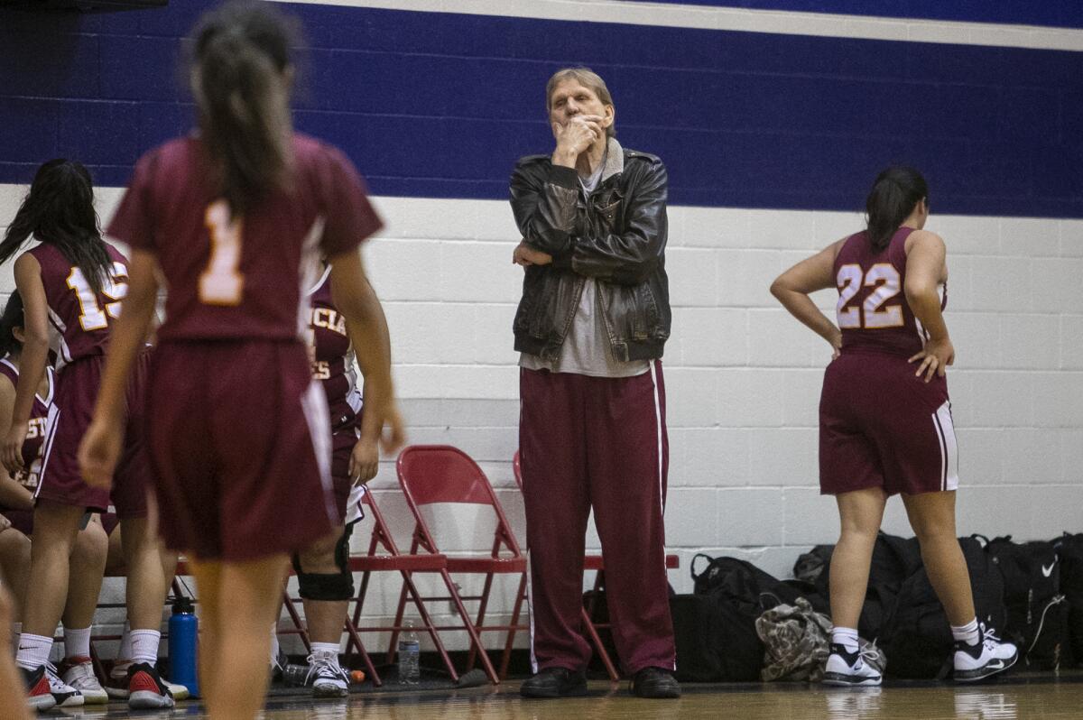 Estancia coach Judd Fryslie reacts in a Hawk Holiday Classic game on Wednesday at Liberty Christian School.