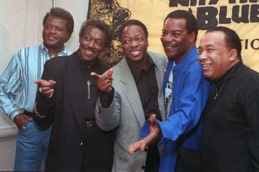 Members of the Spinners -- John Edwards, left, Bobbie Smith, Henry Fambrough, Pervis Jackson and Billy Henderson -- in 1997.