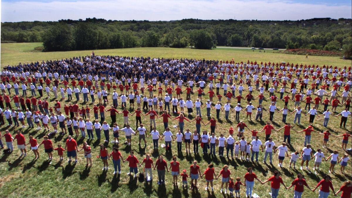 Sept. 21, 2001: On the outskirts of Kansas City, more than 5,000 people formed a human American flag.