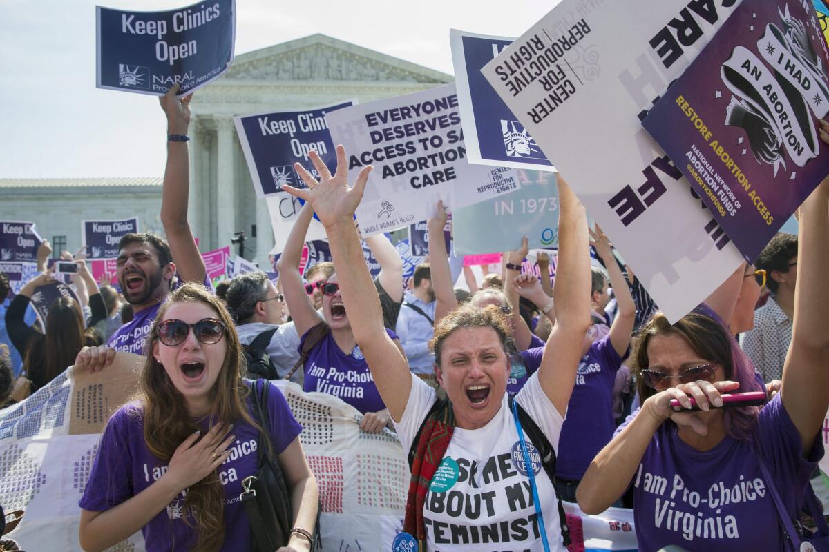 Pro-choice supporters celebrate onon June 27, 2016 outside the Supreme Court in Washington, D.C., after the court's ruling in Whole Woman's Health v. Hellerstedt, a case that imposes heavy restrictions on abortion clinics in Texas. Advocates are now saying the decision could mean a rollback of abortion restrictions in the South and Midwest.