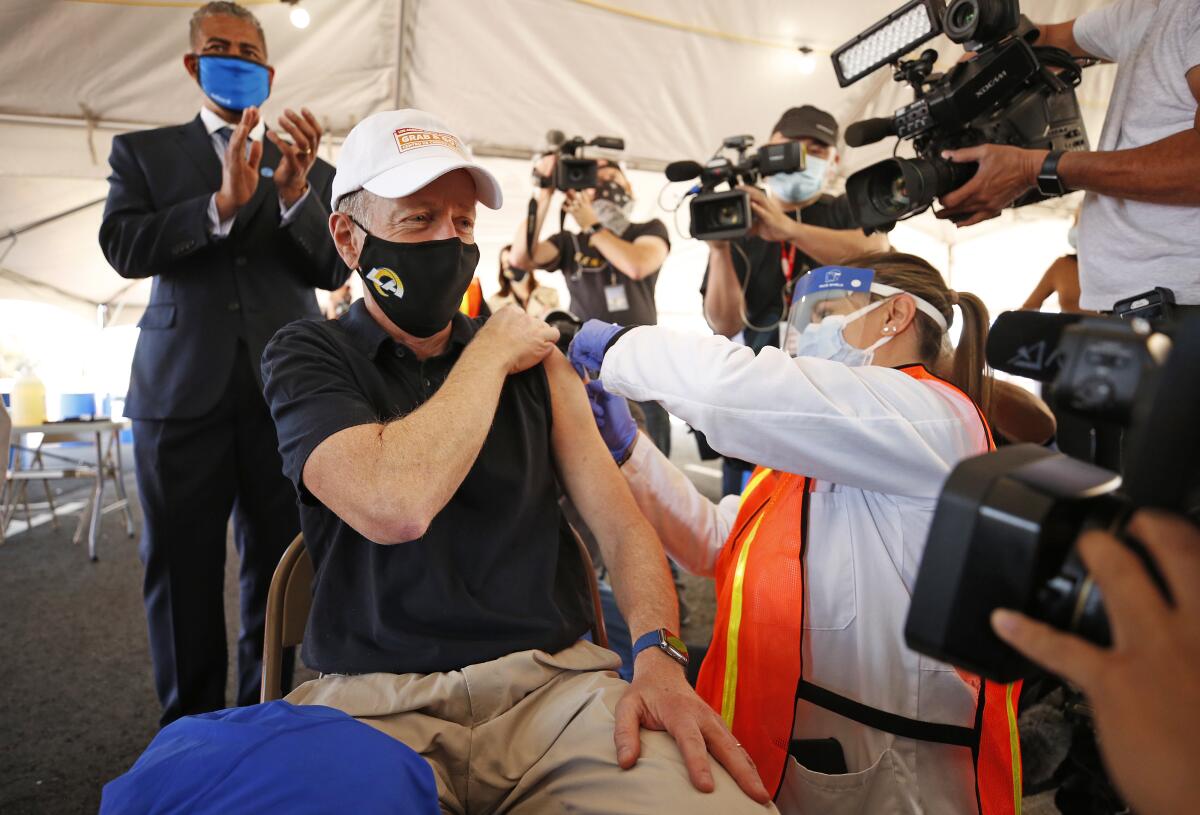 L.A. schools Supt. Austin Beutner gets a COVID-19 vaccination.