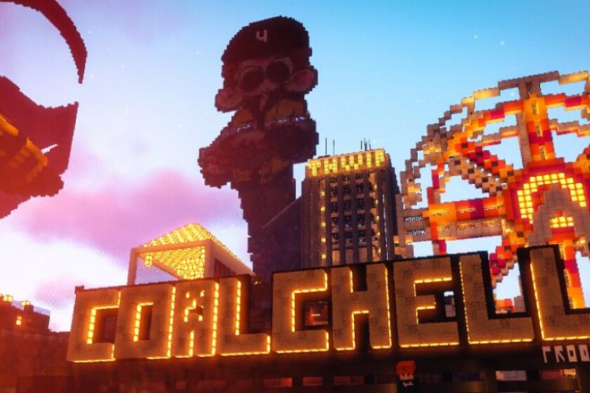 The flyer for Coalchella, a virtual music festival that took place in Minecraft in 2019.