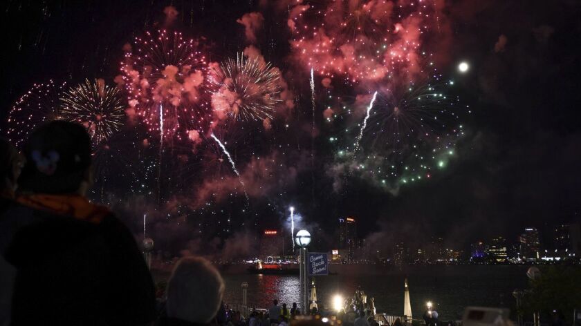 Fireworks light up the sky in Detroit on June 25.