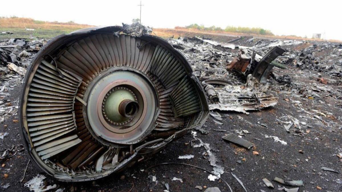 Wreckage of Malaysia Airlines Flight 17 in Hrabove, Ukraine, in 2014. Moscow rejected an international investigation that found a Russian missile downed the passenger plane.