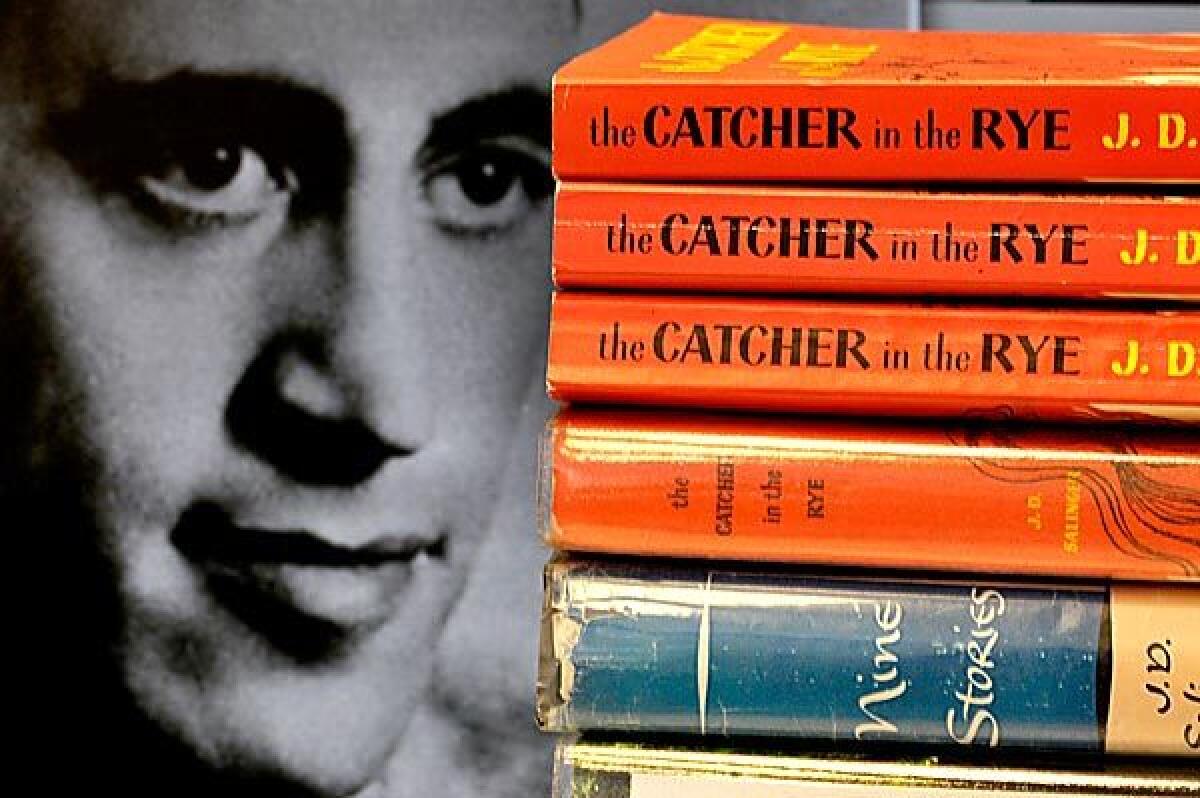 Copies of "The Catcher in the Rye" as well as Salinger's volume of short stories are seen at a public library in Orange Village, Ohio.