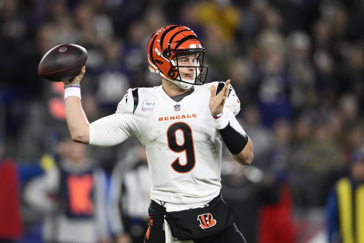 Cincinnati Bengals quarterback Joe Burrow in action game against the Baltimore Ravens.