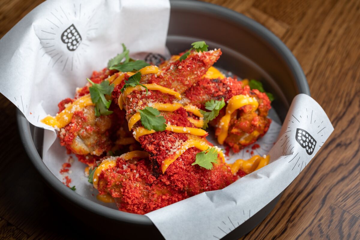 Flamin' Hot Cheeto wings from Brooklyn Ave. Pizza Co.