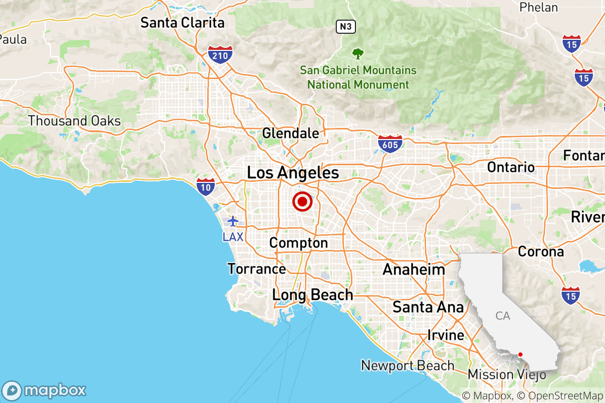 Map of a Huntington Park earthquake