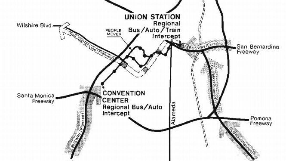 An early map of a proposed people mover in downtown L.A. (Metropolitan Transportation Authority)