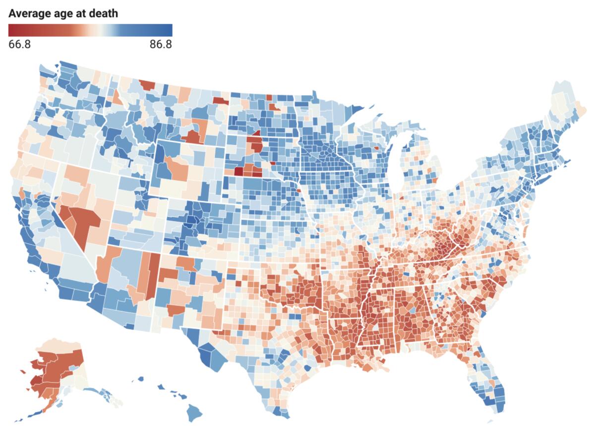 A map showing differences in life expectancy.