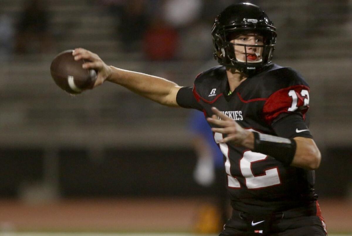 Corona Centennial quarterback Tanner McKee passed for 374 yards in 50-49 loss to IMG Academy on Saturday night.