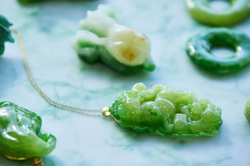 A detail photograph of Chifa x Sweet Saba Jade Candy Necklace.