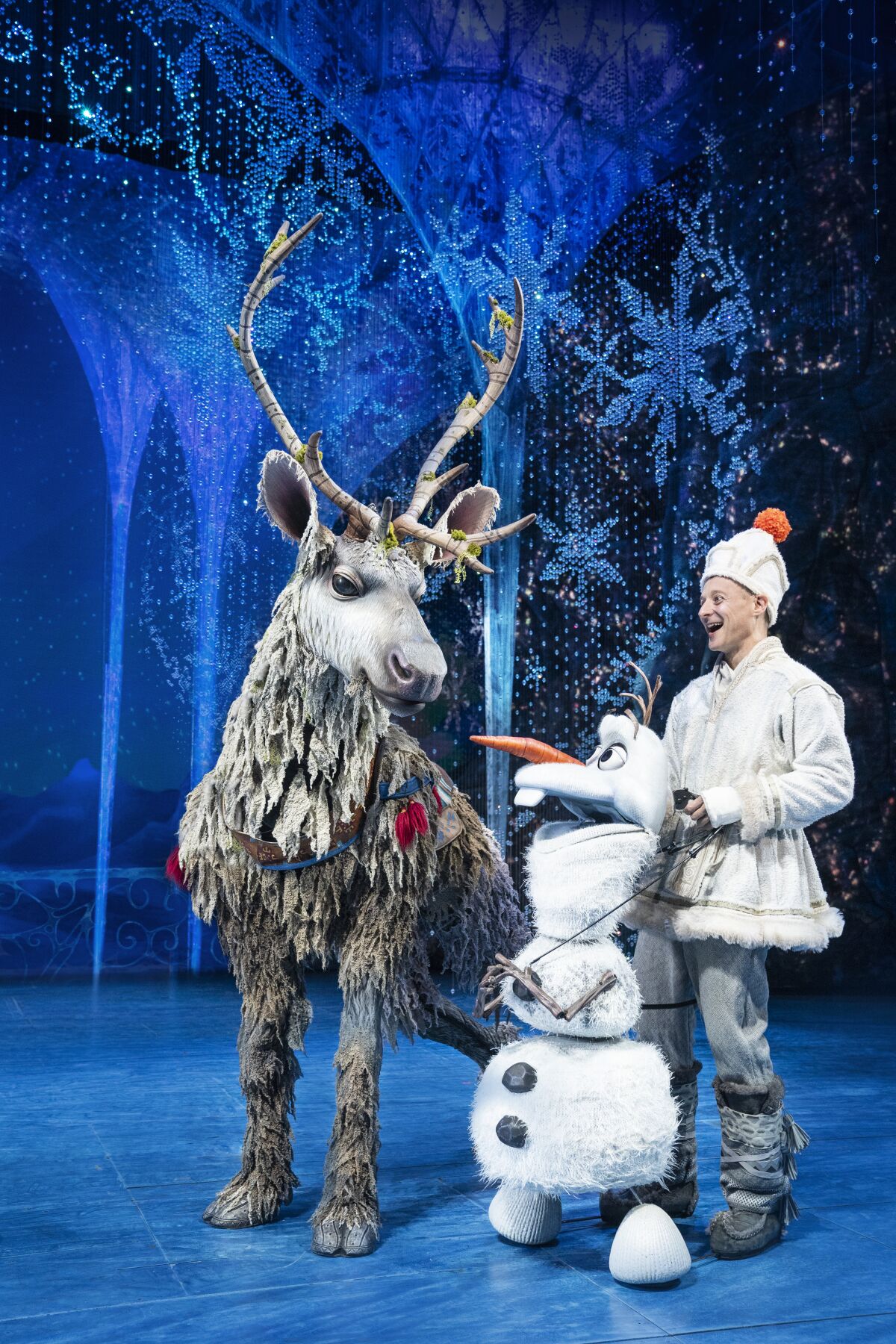 The characters of Sven the reindeer and Olaf the snowman in "Frozen the Musical."