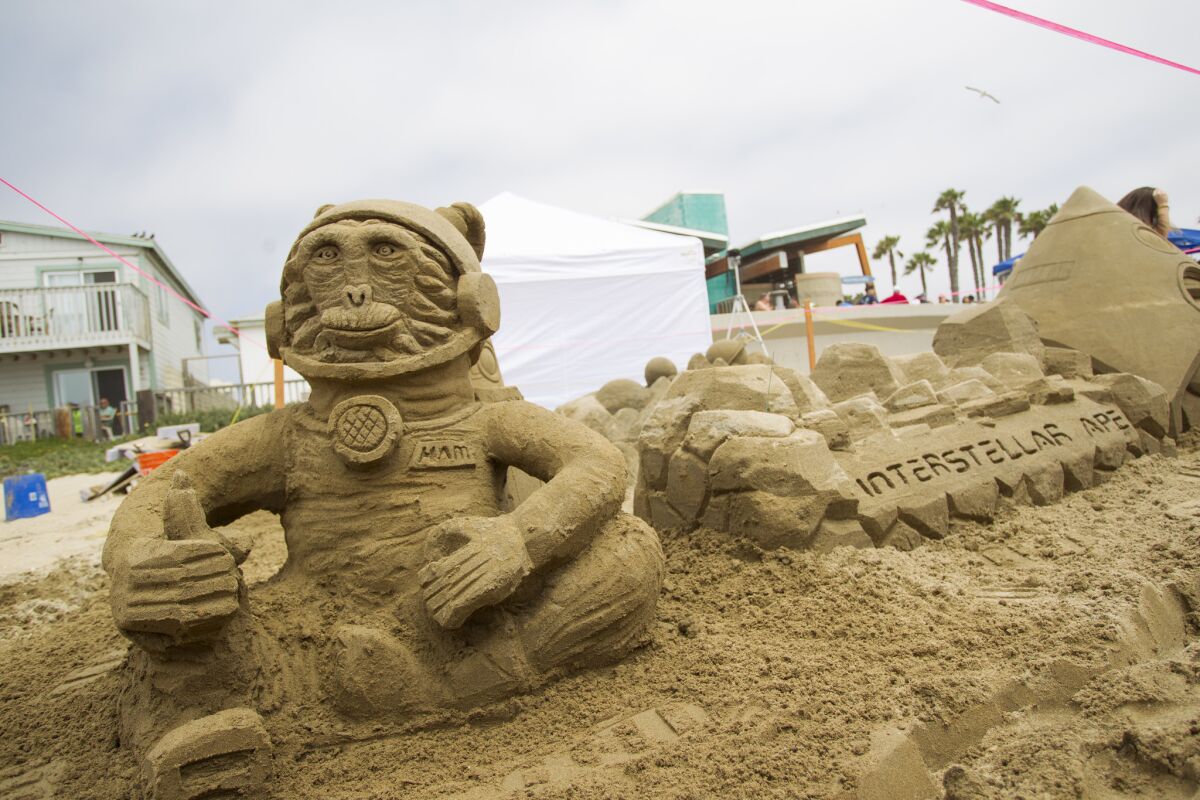 IMPERIAL BEACH, July 16th, 2016 | 2016 Imperial Beach Sun and Sea Festival sand castle competition. Team San Diego Sand Castle's finished display, Interstellar Ape. Chadd Cady for the San Diego Union-Tribune