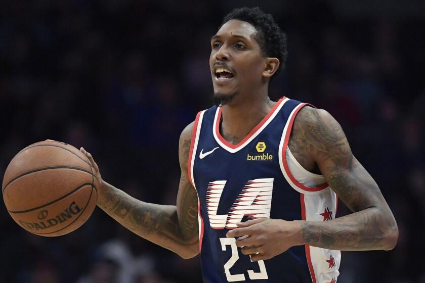 Los Angeles Clippers guard Lou Williams dribbles during the second half of an NBA basketball game against the New York Knicks Sunday, March 3, 2019, in Los Angeles. The Clippers won 128-107. (AP Photo/Mark J. Terrill)