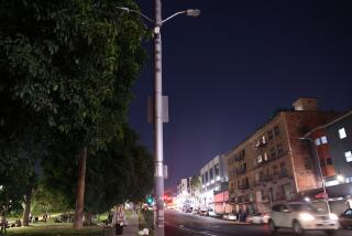 Los Angeles, CA - September 10: A street light off at night at MacArthur Park on Tuesday, Sept. 10, 2024 in Los Angeles, CA. (Michael Blackshire / Los Angeles Times)