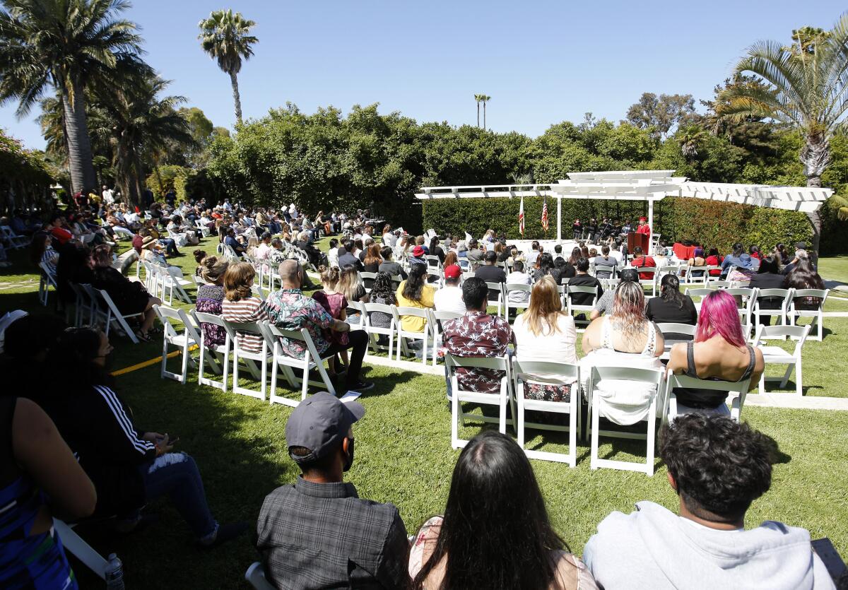 Family and friends attend the class of 2021 Back Bay/Monte Vista High School graduation ceremony on Thursday, June 10, 2021.