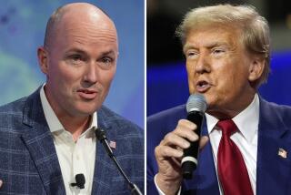 In this combination photo, Utah Gov. Spencer Cox speaks at the National Governors Association, July 11, 2024, in Salt Lake City, left, and Republican presidential nominee former President Donald Trump speaks during a town hall, Aug. 29, 2024, in La Crosse, Wis.. (AP Photo)