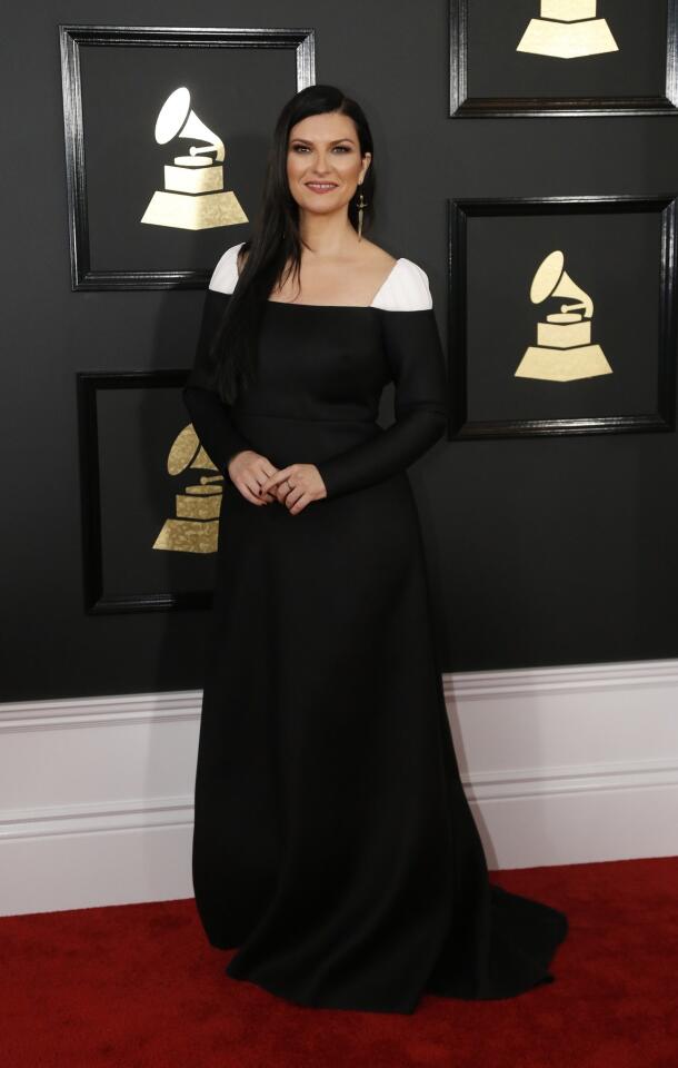 Songwriter Laura Pausini arrives at the 59th Annual Grammy Awards in Los Angeles