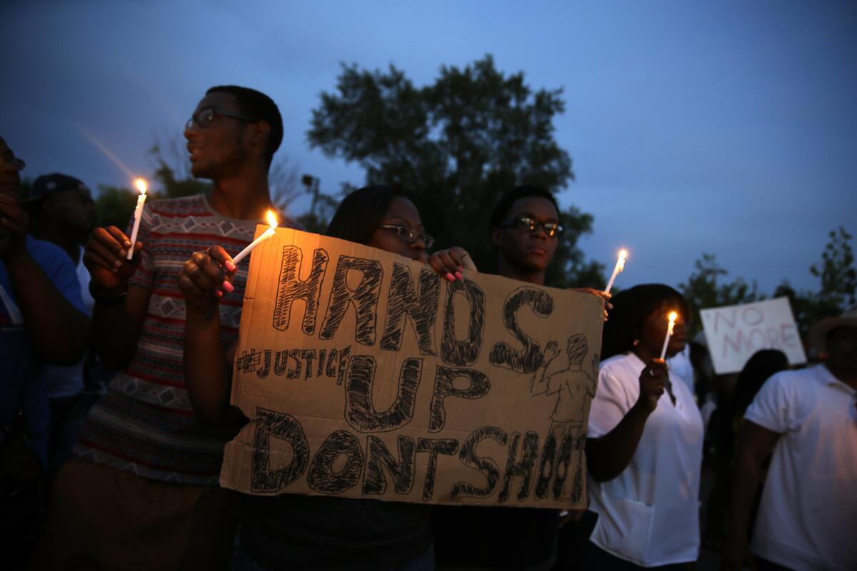 Demonstrators in Ferguson, Mo., on Thursday night.