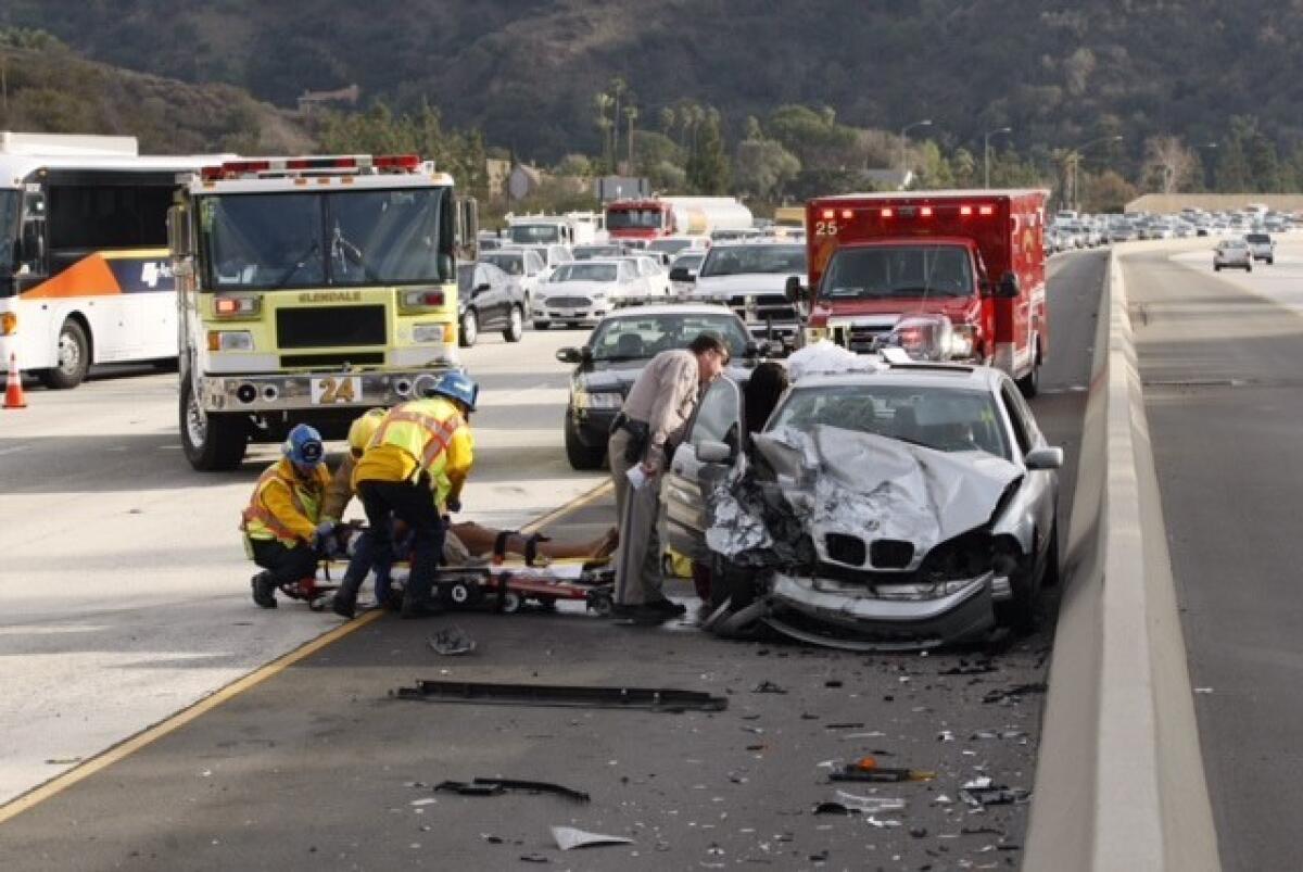 A six-vehicle collision on Feb. 4, 2014 shut down all but one lane on the northbound Glendale (2) Freeway.