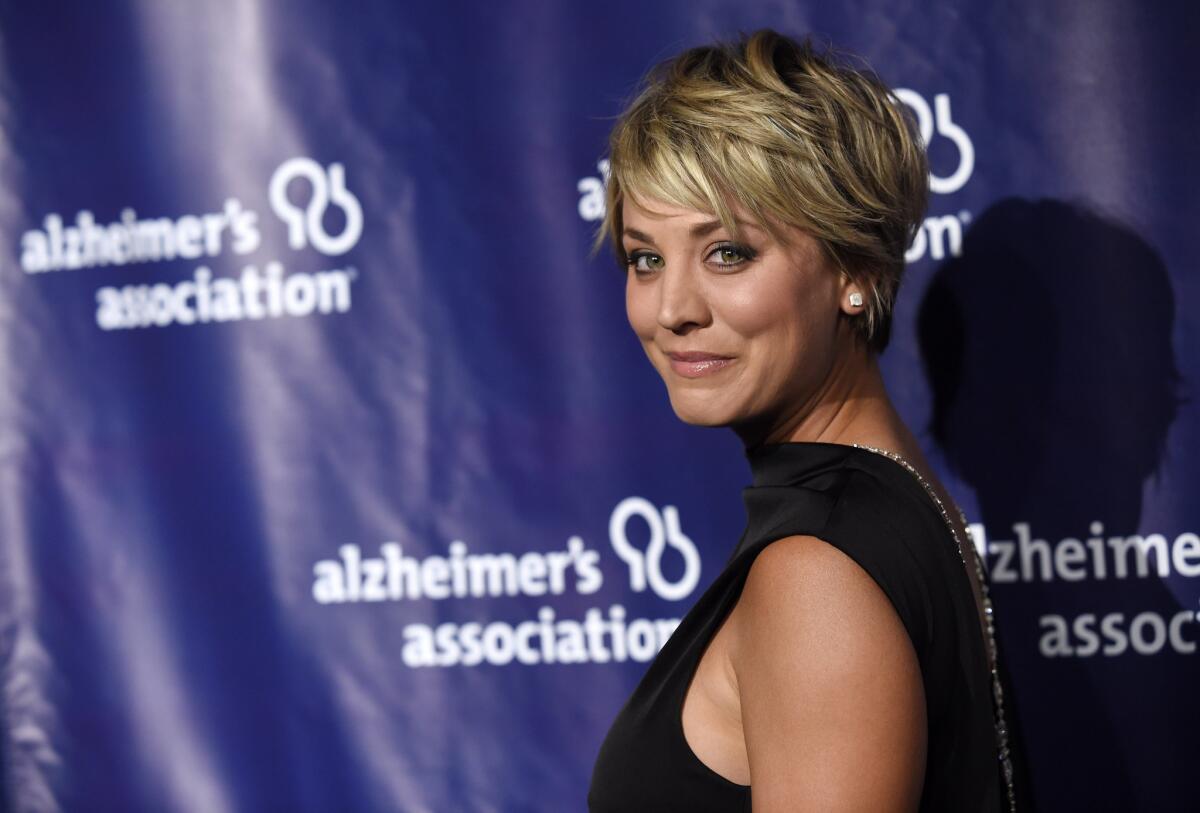 Kaley Cuoco, seen here with her recently shorter hair, has now dyed it pink.