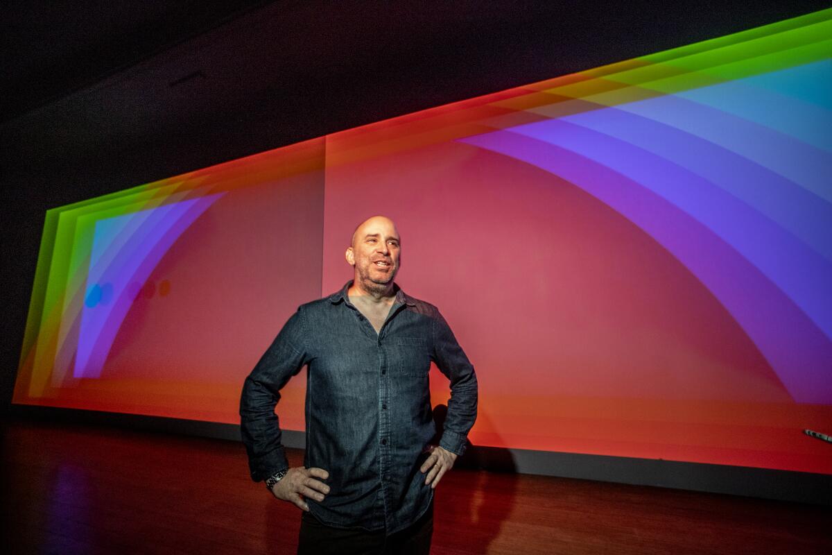 Artist Yorgo Alexopoulos shows his multimedia installation "360° Azimuth," commissioned for the Art & Nature festival at the Laguna Art Museum.