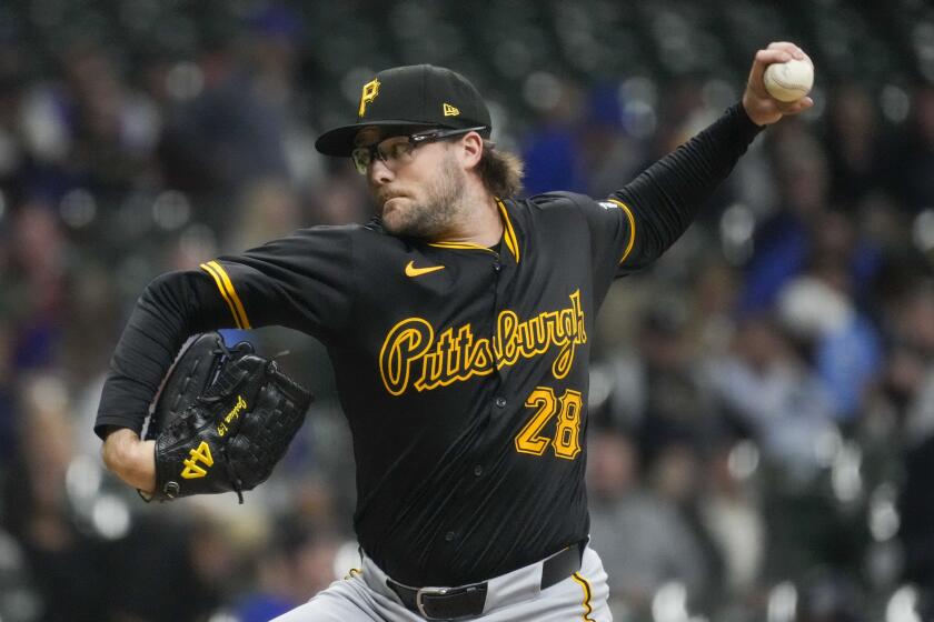 Pittsburgh Pirates pitcher Josh Fleming throws during the seventh inning of a baseball game against the Milwaukee Brewers Monday, May 13, 2024, in Milwaukee. (AP Photo/Morry Gash)