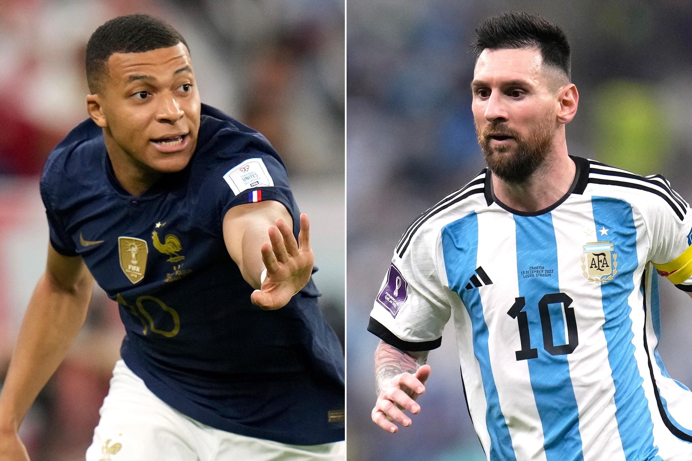 France's Kylian Mbappe, left, and Argentina's Lionel Messi.