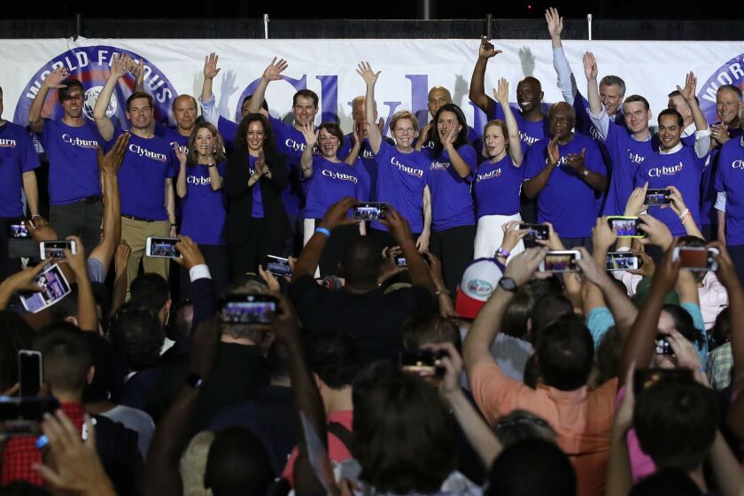 COLUMBIA, SOUTH CAROLINA - JUNE 21: After delivering their speeches, members of the Democratic presidential field join together on stage at Rep. Jim Clyburns World Famous Fish Fry on June 21, 2019 in Columbia, South Carolina. Twenty-two Democratic presidential candidates are scheduled to appear in South Carolina this weekend as the state Democratic party hosts its annual convention. (Photo by Win McNamee/Getty Images) ** OUTS - ELSENT, FPG, CM - OUTS * NM, PH, VA if sourced by CT, LA or MoD **
