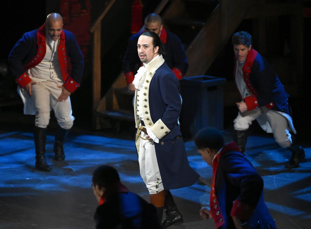 Lin-Manuel Miranda and the cast of "Hamilton" perform at the Tony Awards in New York.  