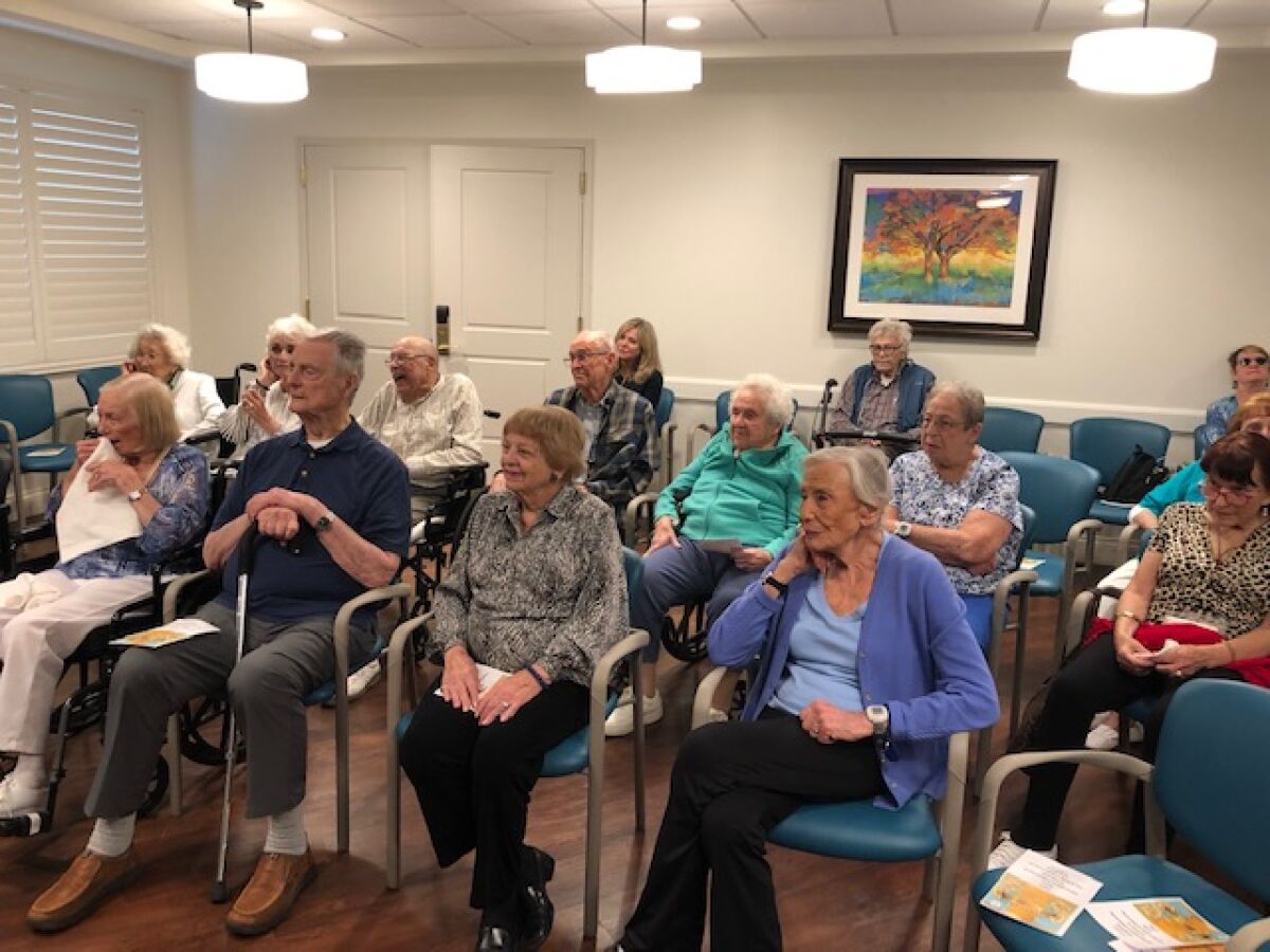 The audience listens to speakers Sept. 22, 2019 for a National Centenarian Day event held at the senior living community, Vi at La Jolla Village.