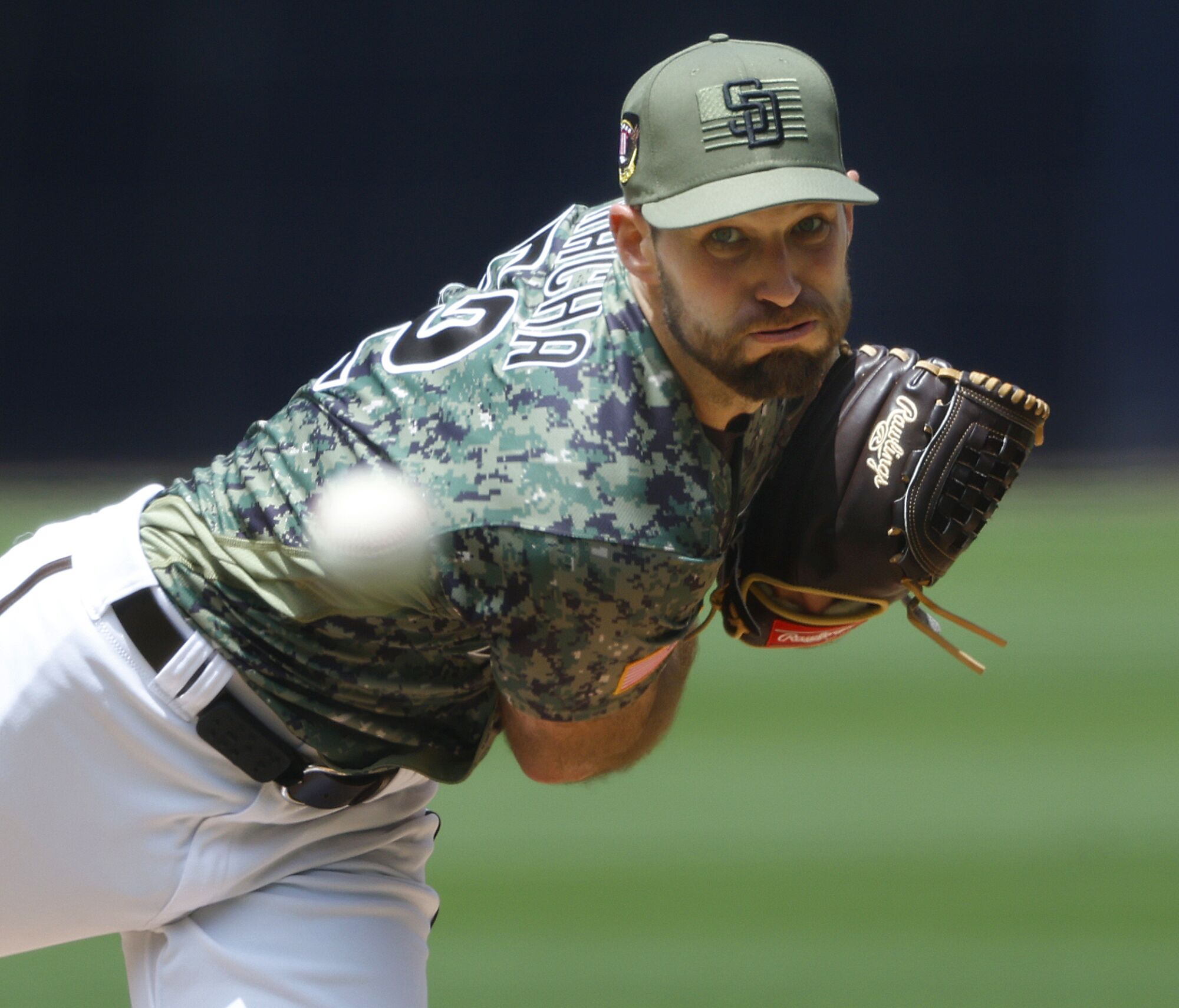 Padres pitcher Michael Wacha throws against the Boston Red Sox in Sunday's game.