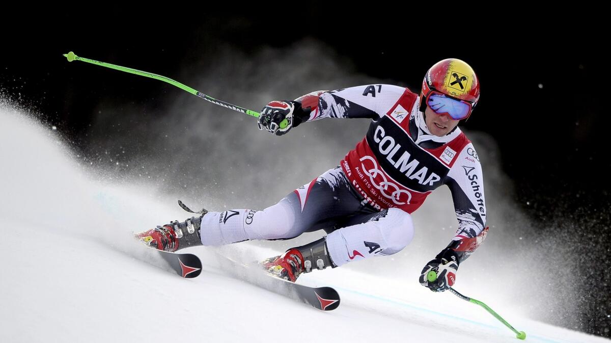 Marcel Hirscher of Austria competes in Sunday's World Cup giant slalom race in Alta Badia, Italy.