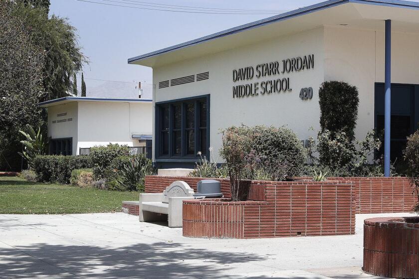 The David Starr Jordan Middle School in Burbank on Monday, August 27, 2018. The BUSD is considering changing the name of the school and is in the process of forming a facilities naming committee to investigate the matter.