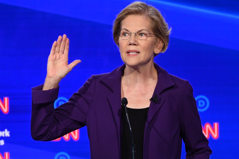 Democratic presidential hopeful Sen. Elizabeth Warren speaks during the Democratic debate in Ohio on Oct. 15.